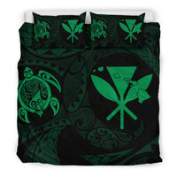 Hawaiian Map Kanaka Maoli Turtle Polynesian Bedding Set Green - Polynesian Pride