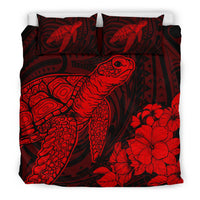 Hawaiian Hibiscus Memory Turtle Polynesian Bedding Set Red - Polynesian Pride