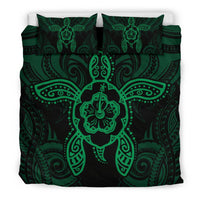 Hawaiian Turtle Hibiscus Polynesian Bedding Set Green - Polynesian Pride