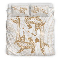 Hawaiian Map Hamerhead Shark Yin Yang Polynesian Bedding Set - White - Polynesian Pride