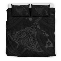 Hawaiian Map Kanaka Manta Ray Polynesian Bedding Set Gray - Polynesian Pride