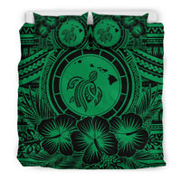 Hawaiian Map Honu Hibiscus Tropic Green Polynesian Bedding Set - Polynesian Pride