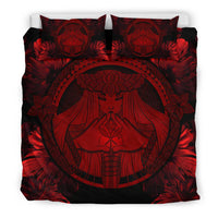 Hawaiian Map Madame Pele Kanaka Polynesian Bedding Set Red - Polynesian Pride