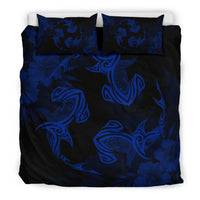 Hawaiian Hammerhead Shark Hibiscus Blue Polynesian Bedding Set - Polynesian Pride