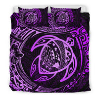 Hawaiian Map Turtle Polynesian Bedding Set Circle Purple - Polynesian Pride
