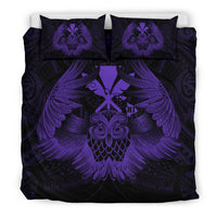 Hawaiian Map Owl Kanaka Bedding Set - Pueo Aumakua - Purple - Polynesian Pride