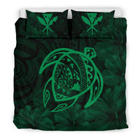 Hawaiian Map Turtle Kanaka Hibiscus Polynesian Bedding Set - Green - Polynesian Pride