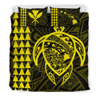 Hawaiian Map Kakau Turtle Kanaka Polynesian Bedding Set - Yellow - Polynesian Pride