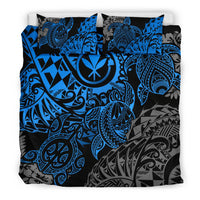 Polynesian Hawaii (Kanaka Maoli) Duvet Cover Set - Blue Hibiscus Turtle Flowing - Polynesian Pride