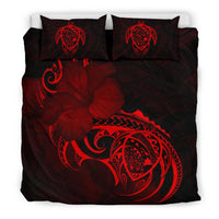 Hawaiian Map Turtle Hibiscus Divise Red Polynesian Bedding Set - Polynesian Pride