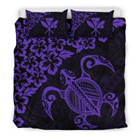 Hawaiian Map Turtle Hibiscus Kanaka Polynesian Bedding Set - Purple - Polynesian Pride