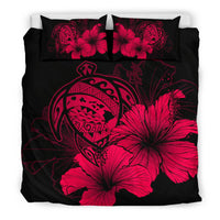 Hawaiian Map Hibiscus Turtle Polynesian Bedding Set - Calico Red - Polynesian Pride