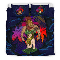Hawaiian Hula Girl And Warrior Coconut Tree Polynesian Bedding Set - Polynesian Pride