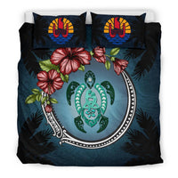 Polynesian Duvet Cover Set - Tahiti Bedding Set Polynesian Turtle Hibiscus Mother Son Blue - Polynesian Pride