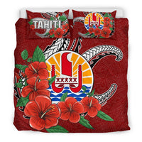 Polynesian Bedding Set - Tahiti Duvet Cover Set - Hibiscus Coat of Arm Red - Polynesian Pride