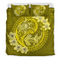 Hawaii Yin Yang Turtle Shark Hibiscus Plumeria Bedding Set - Yellow - Polynesian Pride