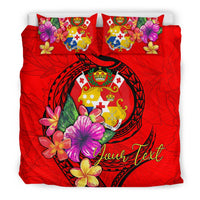 Tonga Polynesian Custom Personalised Bedding Set - Floral With Seal Red - Polynesian Pride