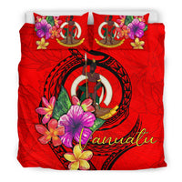 Vanuatu Polynesian Bedding Set - Floral With Seal Red - Polynesian Pride