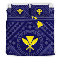 Hawaii Bedding Set - Hawaii Kanaka Maoli And Map ( Blue) - Polynesian Pride