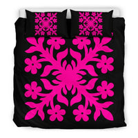 Hawaiian Bedding Set Royal Pattern - Black And Pink - C2 Style - Polynesian Pride