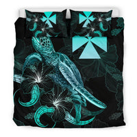 Wallis and Futuna Polynesian Bedding Set - Turtle With Blooming Hibiscus Turquoise - Polynesian Pride