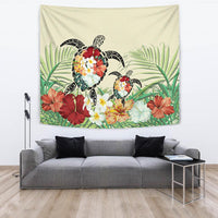 Hawaii Turtle Flowers Coconut Tree Leaf Tapestry Wall Tapestry 150cm*150cm Beige - Polynesian Pride