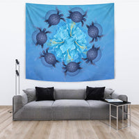 Hawaii Turtle Hibiscus Blue Tapestry Wall Tapestry Large 104" x 88" Blue - Polynesian Pride
