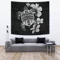 Hawaiian Kanaka Hibiscus Plumeria Mix Polynesian Turtle Tapestry Gray AH - Polynesian Pride