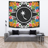 Chuuk State Tapestrys - Tropical Flowers Style Wall Tapestry - Chuuk State Large 104" x 88" Black - Polynesian Pride