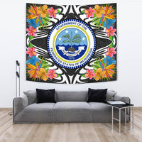 Federated States of Micronesia Tapestrys - Tropical Flowers Style Wall Tapestry - Federated States of Micronesia Large 104" x 88" Black - Polynesian Pride