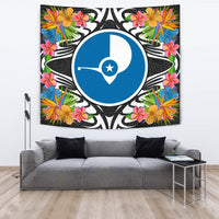 Yap State Tapestrys - Tropical Flowers Style Wall Tapestry - Yap State Large 104" x 88" Black - Polynesian Pride