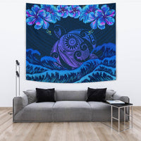 Hawaiian Turtle Hibiscus Polynesian - Tapestry - Lucy Style Wall Tapestry Large 104" x 88" Indigo - Polynesian Pride