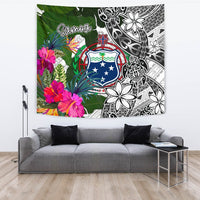 Samoa Tapestry White - Turtle Plumeria Banana Leaf - Polynesian Pride