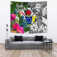 Cook Islands Tapestry White - Turtle Plumeria Banana Leaf - Polynesian Pride