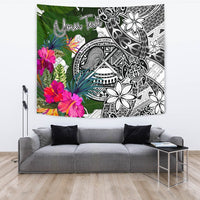American Samoa Custom Personalised Tapestry White - Turtle Plumeria Banana Leaf - Polynesian Pride