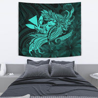 Hula Girl Hibiscus Kanaka Poly Tapestry - Turquoise Wall Tapestry 130cm*150cm Turquoise - Polynesian Pride