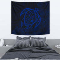 Hawaii Turtle Kanaka Map Hibiscus Poly Tapestry - Blue Wall Tapestry Blue - Polynesian Pride
