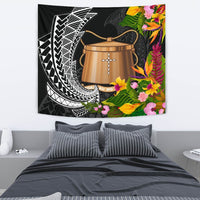 Tokelau Tapestrys - Seal Spiral Polynesian Patterns Wall Tapestry - Tokelau Medium 80" x 68" Black - Polynesian Pride