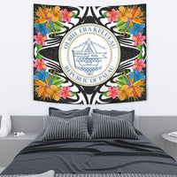 Palau Tapestrys - Tropical Flowers Style Wall Tapestry - Palau Medium 80" x 68" Black - Polynesian Pride