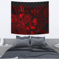 Kosrae Tapestry - Turtle Hibiscus Pattern Red Wall Tapestry Medium 80" x 68" Red - Polynesian Pride