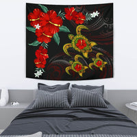 Hawaii Turtle Hibiscus Polynesian Tapestry - Adela Style - AH Wall Tapestry Black - Polynesian Pride