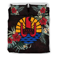 Tahiti Duvet Cover Set - Tahiti Flag Hibiscus - Polynesian Pride