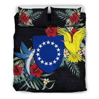 Cook Islands Duvet Cover Set - Cook Islands Coat Of Arms Hibiscus - Polynesian Pride