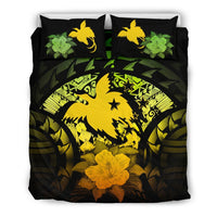 Papua New Guinea Duvet Cover Set - Papua New Guinea Flag & Reggae Hibiscus - Polynesian Pride