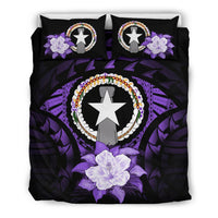 Northern Mariana Islands Duvet Cover Set - Northern Mariana Islands Flag & Purple Hibiscus - Polynesian Pride