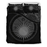 Marshall Island Duvet Cover Set - Marshall Island Coat Of Arms & Flag Black - Polynesian Pride