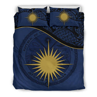 Marshall Island Duvet Cover Set - Marshall Island Coat Of Arms & Flag Dark Blue - Polynesian Pride