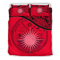 Marshall Island Duvet Cover Set - Marshall Island Coat Of Arms & Flag Red - Polynesian Pride