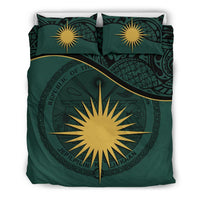 Marshall Island Duvet Cover Set - Marshall Island Coat Of Arms & Flag Green - Polynesian Pride