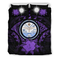 Marshall Island Duvet Cover Set - Marshall Island Seal & Purple Hibiscus - Polynesian Pride